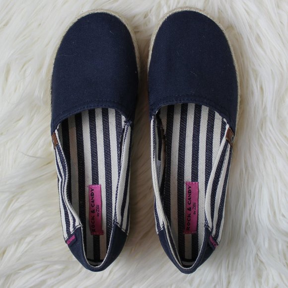 Rock & Candy Navy Blue Striped Espadrilles Woven Shoes - Picture 3 of 8